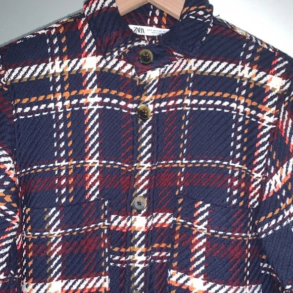 ZARA MAN NEON TRIM PLAID OVERSHIRT SIZE SMALL